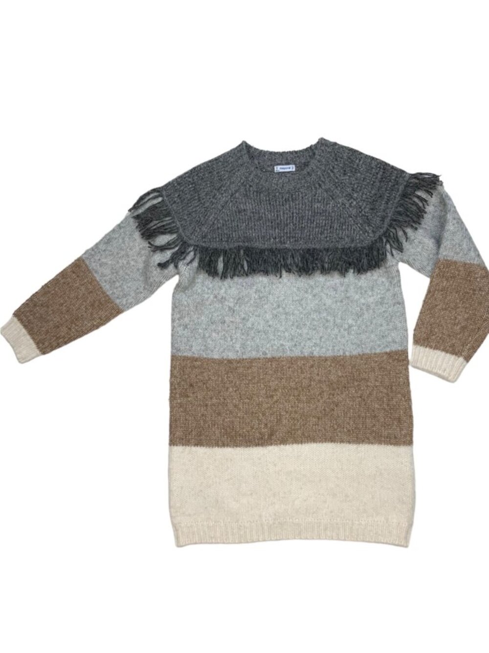 Mayoral Knit Fringed Dress Girls 9 134cm Striped Fall Wool Blend